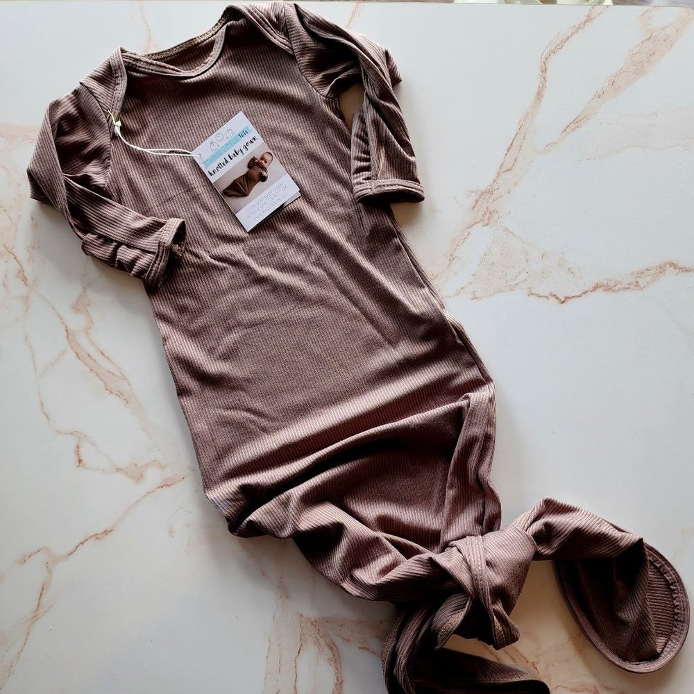 Brown Ribbed Knotted Baby Gown